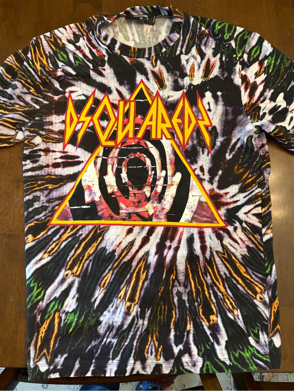 DSQUARED2 Black, Purple & Green Tie-Dye Def Leopard Graphic Tee XS
